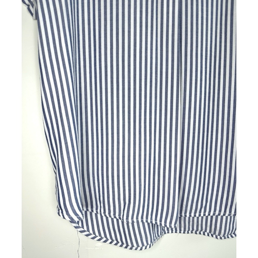 Beach Lunch Lounge Striped Short Sleeve Blouse Size M Blue Rayon Nautical Summer - Picture 6 of 15